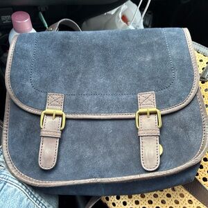 NWOT Boden Navy Suede with Red and Purple interior cross body purse